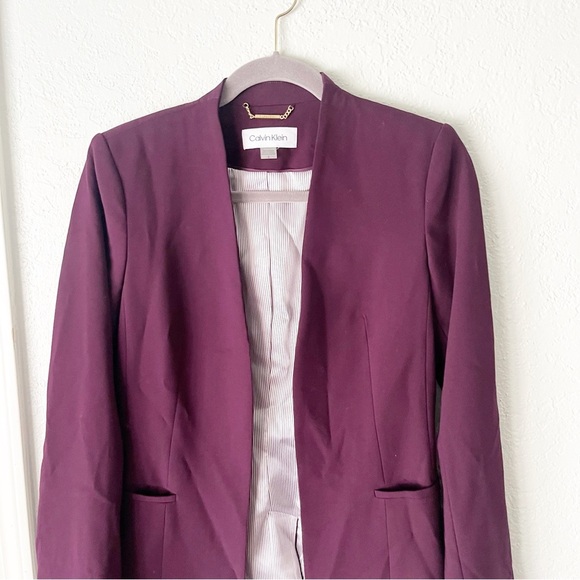 Calvin Klein Blazer Women's 2 Purple Collarless Open Front Tunic Length Career - Picture 2 of 8